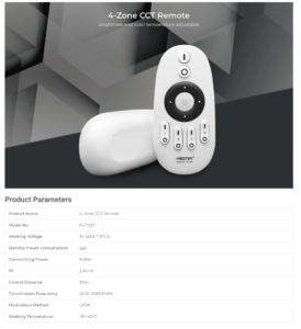 Remote Mi-light Dual Tone/DImmer 4 zone 2.4Ghz (FUT007)
