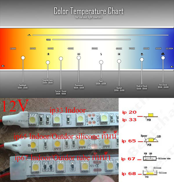 อุณหภูมิสี และ ระดับในการป้องกันน้ำ