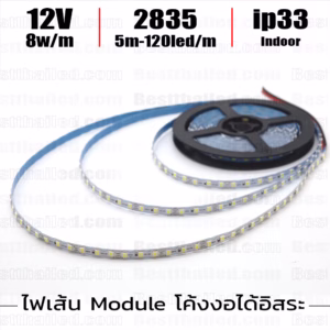 ไฟเส้นโมดุล S Type 2835 12V 5M 120led/m IP33 Daylight 6000K-3094